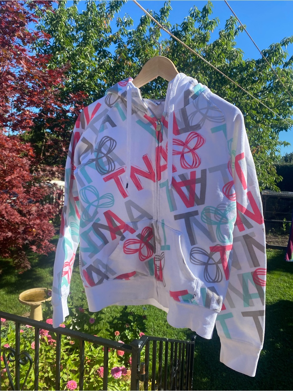 TNA White Zip Hoodie with Multicolor Logo Print